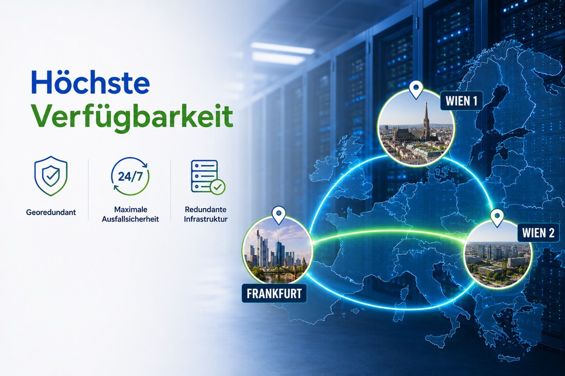 Höchste Verfügbarkeit – georedundante Aufstellung über zwei Wiener Standorte und Frankfurt