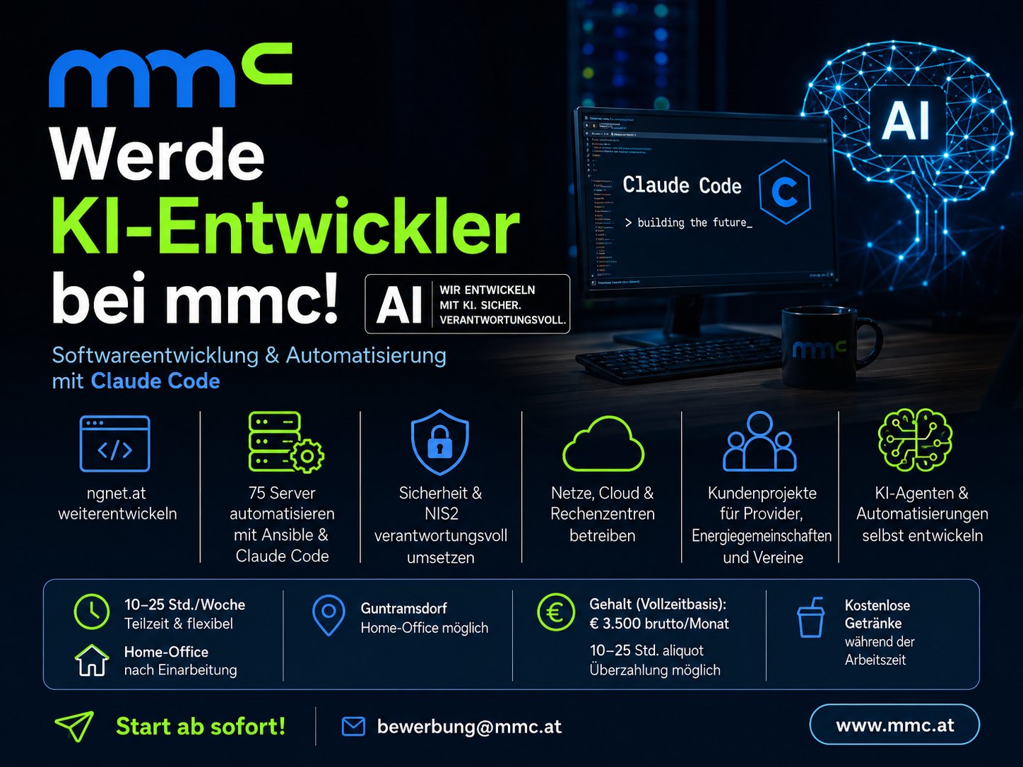 KI-Entwickler bei mmc: Softwareentwicklung und Automatisierung mit Claude Code an der Plattform ngnet.at und rund 75 Servern